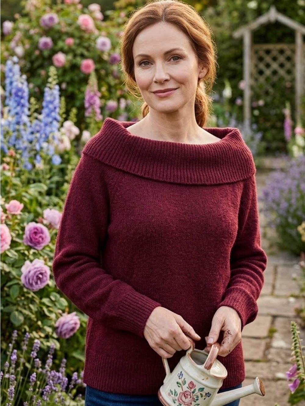 PrettyGarden  Fold-Over Collar Sweater in Deep Wine NWT